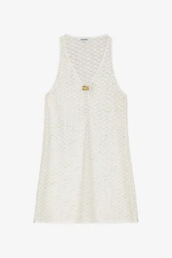 GANNI Kjoler<White Mesh Lace Mini-kjole Egret