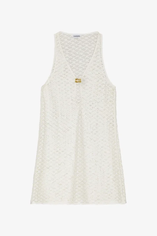 GANNI Kjoler<White Mesh Lace Mini-kjole Egret