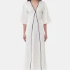 GANNI Ganni Exclusives | Kjoler<White Polka Dot Crinkled Satin V-neck Long-kjole Egret