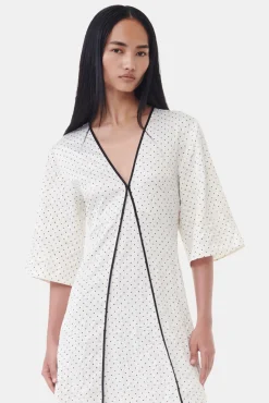 GANNI Ganni Exclusives | Kjoler<White Polka Dot Crinkled Satin V-neck Long-kjole Egret