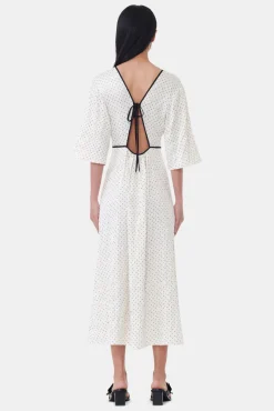 GANNI Ganni Exclusives | Kjoler<White Polka Dot Crinkled Satin V-neck Long-kjole Egret