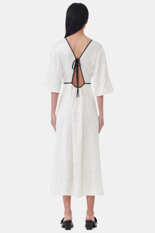 GANNI Ganni Exclusives | Kjoler<White Polka Dot Crinkled Satin V-neck Long-kjole Egret
