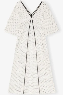 GANNI Ganni Exclusives | Kjoler<White Polka Dot Crinkled Satin V-neck Long-kjole Egret