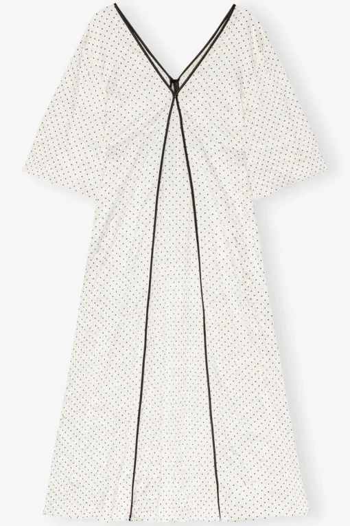 GANNI Ganni Exclusives | Kjoler<White Polka Dot Crinkled Satin V-neck Long-kjole Egret
