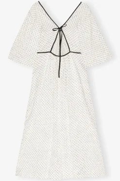 GANNI Ganni Exclusives | Kjoler<White Polka Dot Crinkled Satin V-neck Long-kjole Egret