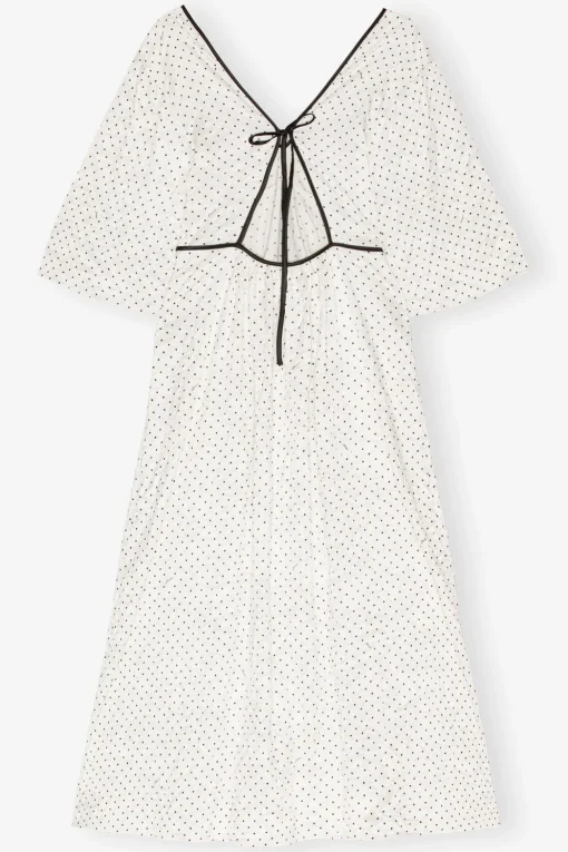 GANNI Ganni Exclusives | Kjoler<White Polka Dot Crinkled Satin V-neck Long-kjole Egret