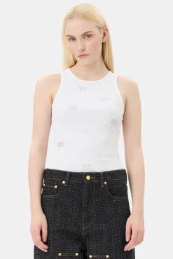 GANNI Topper<White Rhinestone Butterfly-singlet BrightWhite