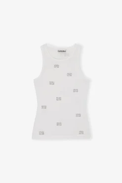 GANNI Topper<White Rhinestone Butterfly-singlet BrightWhite