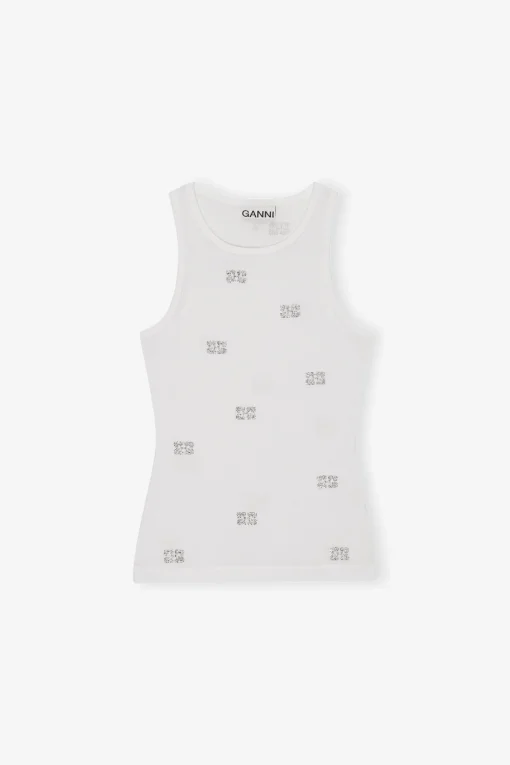 GANNI Topper<White Rhinestone Butterfly-singlet BrightWhite