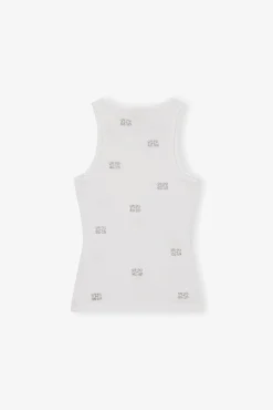 GANNI Topper<White Rhinestone Butterfly-singlet BrightWhite