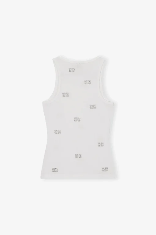 GANNI Topper<White Rhinestone Butterfly-singlet BrightWhite