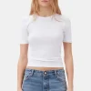 GANNI Plus Size Klær | Ganni Exclusives<White Soft Cotton Rib Short Sleeve-T-skjorte BrightWhite