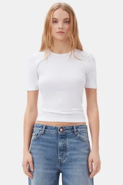 GANNI Plus Size Klær | Ganni Exclusives<White Soft Cotton Rib Short Sleeve-T-skjorte BrightWhite