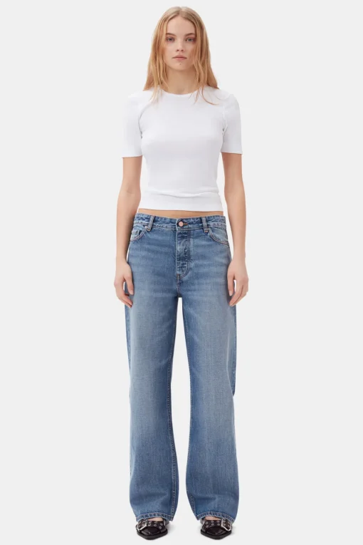 GANNI Plus Size Klær | Ganni Exclusives<White Soft Cotton Rib Short Sleeve-T-skjorte BrightWhite