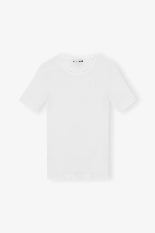 GANNI Plus Size Klær | Ganni Exclusives<White Soft Cotton Rib Short Sleeve-T-skjorte BrightWhite
