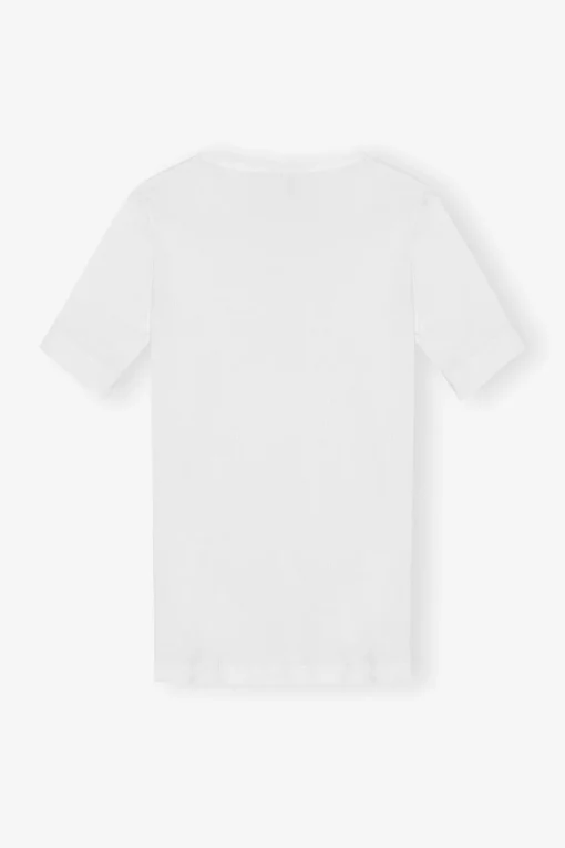 GANNI Plus Size Klær | Ganni Exclusives<White Soft Cotton Rib Short Sleeve-T-skjorte BrightWhite