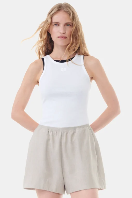 GANNI Små Gaver | Plus Size Klær<White Soft Cotton Rib-singlet BrightWhite