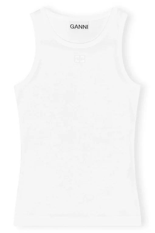 GANNI Små Gaver | Plus Size Klær<White Soft Cotton Rib-singlet BrightWhite