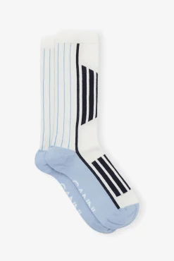 GANNI Sokker | Små Gaver<White/Blue Sporty-sokker SkyCaptain