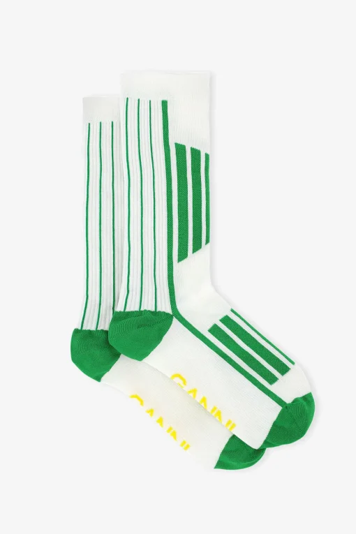 GANNI Sokker | Ganni Exclusives<White/Green Sporty-sokker KellyGreen