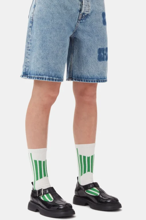 GANNI Sokker | Ganni Exclusives<White/Green Sporty-sokker KellyGreen